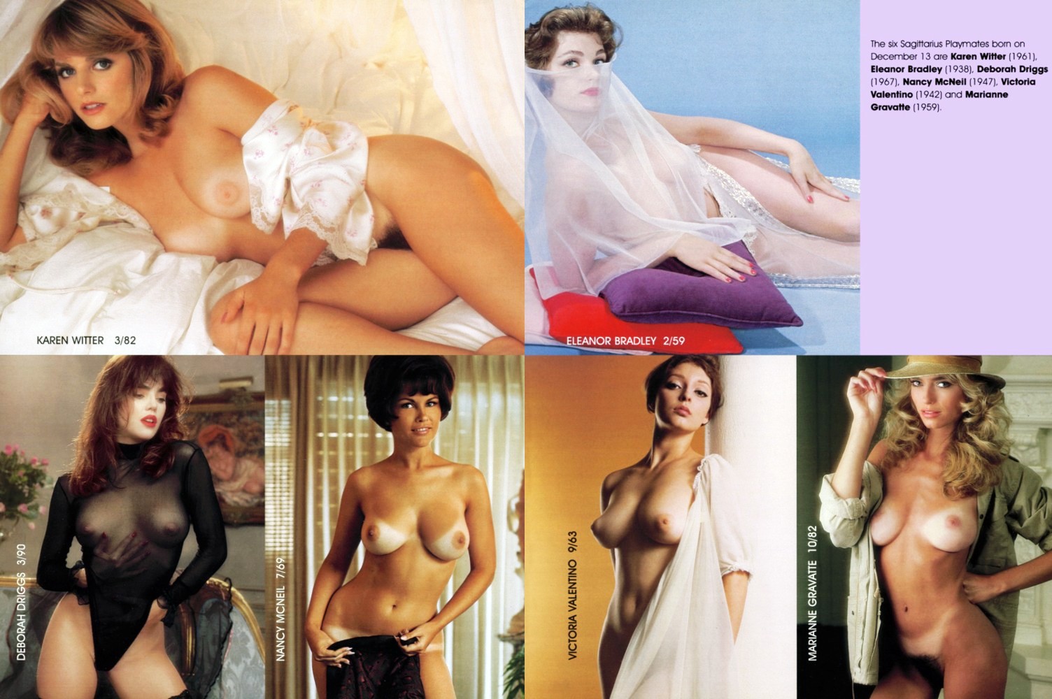 Playboy Playmates Nancy McNeil, Karen Witter, Eleanor Bradley, Deborah Driggs, Victoria Valentino and Marianne Gravatte in NSS Facts & Figures